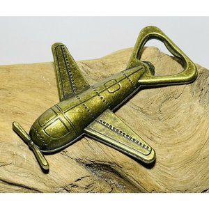 Bottle Opener Beer Pop Kate Aspen Metal Airplane Brass Gold Color Pilot Gift